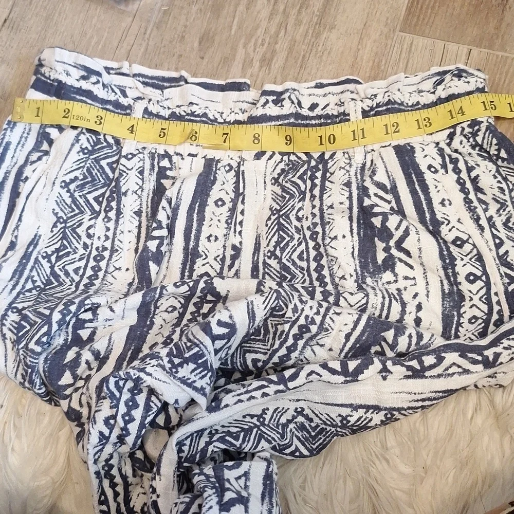 Cali 1850 Linen Blend Boho Paperbag Waist Pants Size M Blue White Print #1094 - Picture 8 of 8